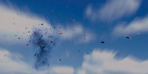 A Clay Pigeon exploding after being hit.